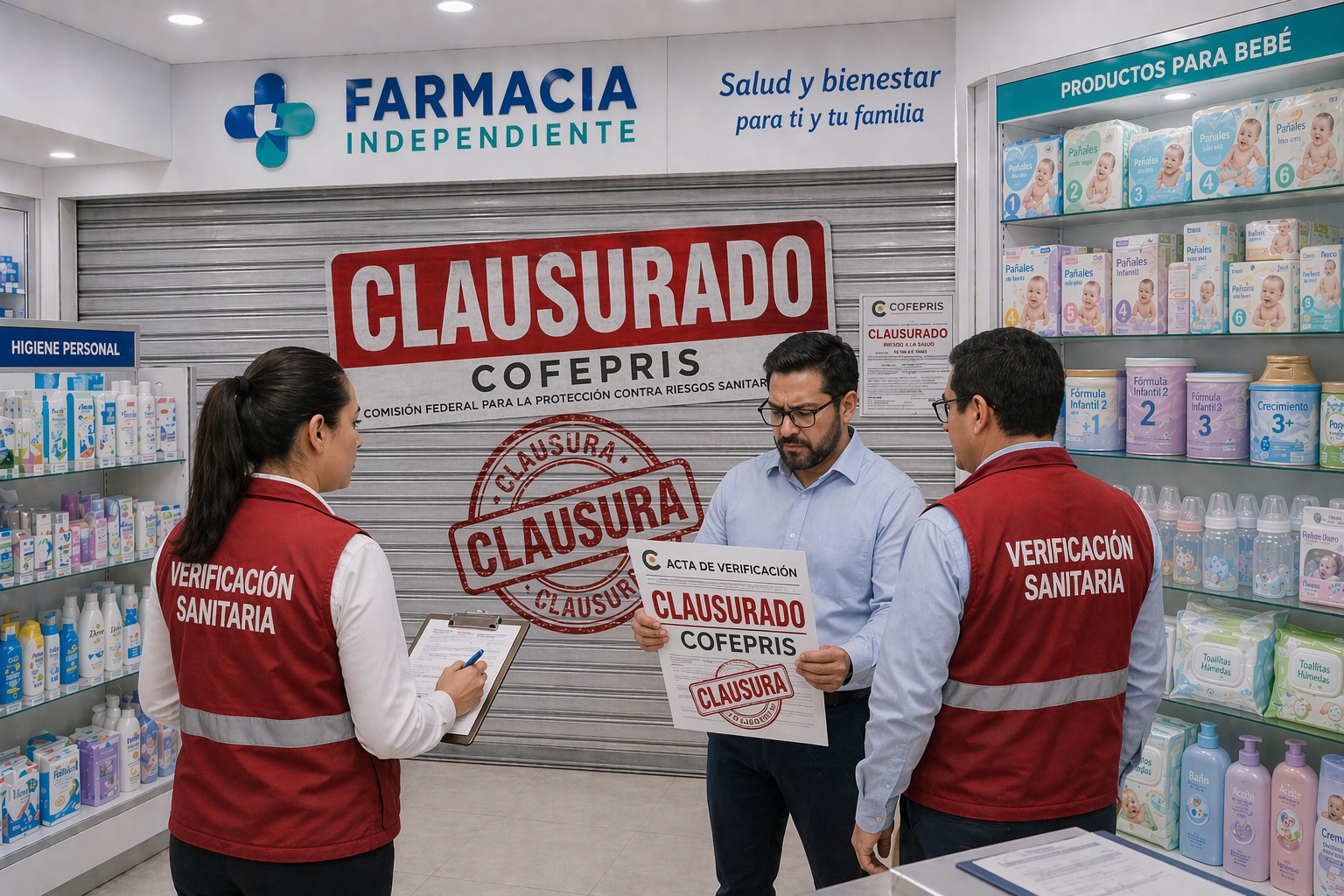 Ejemplo visual de verificación sanitaria y riesgo de clausura